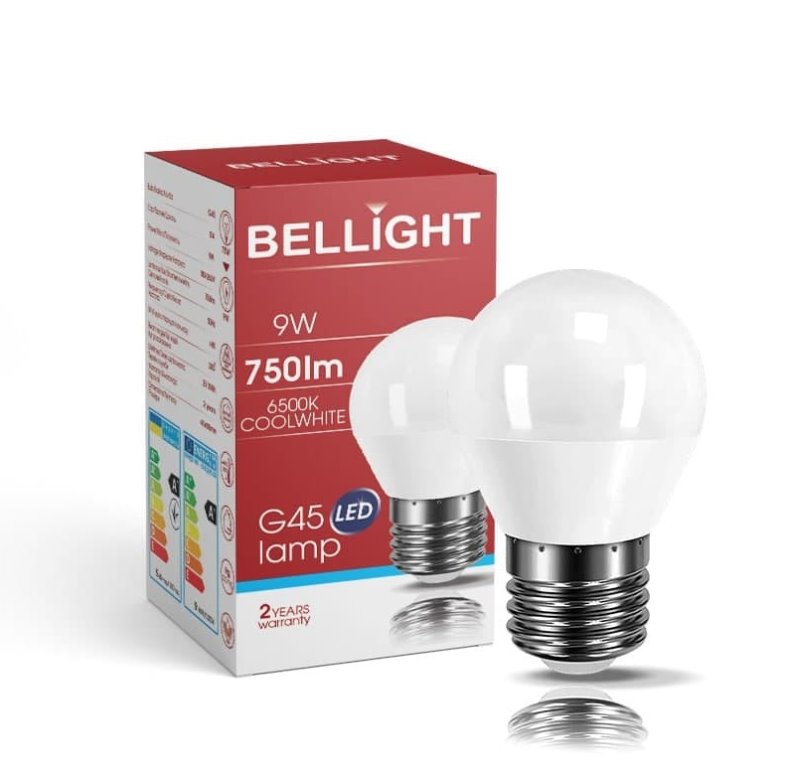 BELLIGHT LED 180-260V G45 9W E27 830lm studená biela iluminačka BELLIGHT LED 180-260V G45 9W E27 830lm studená biela iluminačka