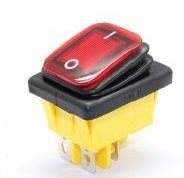 Vypínač kolískový 250V/ 2x16A červený podsvietený IRS201-5R