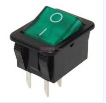 Vypínač kolískový 250V/ 2x16A zelený podsvietený