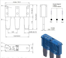 ELED Micro III úzka nožová poistka 15A - modrá