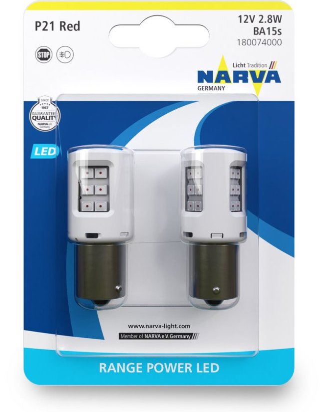 NARVA LED P21 Red BA15S 12V 2,8W červená (2ks)