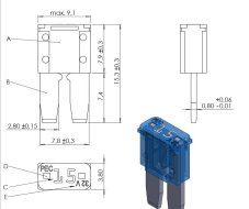 ELED Micro II úzka nožová poistka 15A - modrá