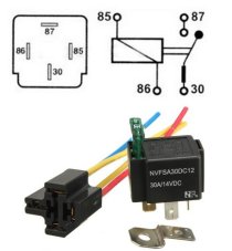 Relé  spínacie 24V/ 30A  4-kontaktné +poistka 30A