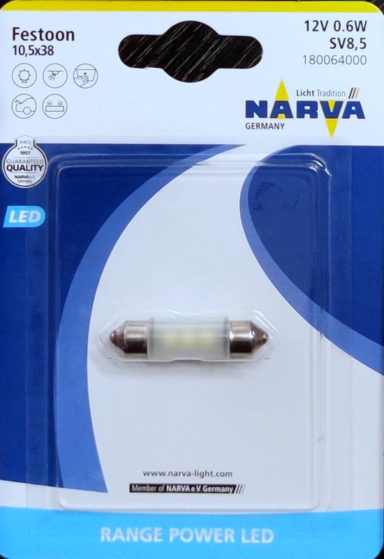 NARVA  LED 12V 0,6W(C5W) SV8,5 číra 10,5X38