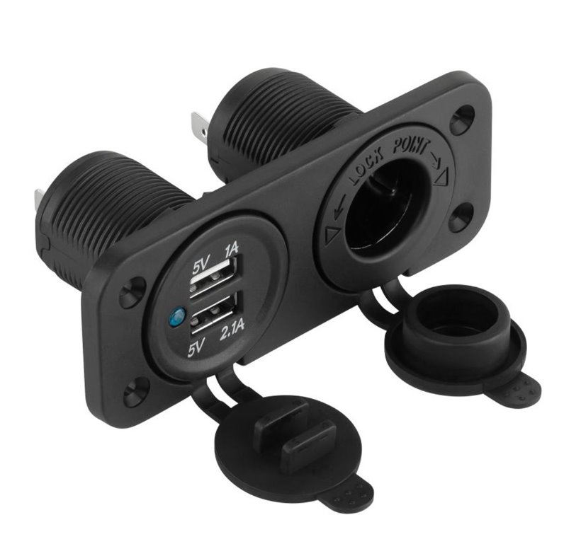 autozapalovač 2x zásuvka- panelová 2xUSB 3,1A