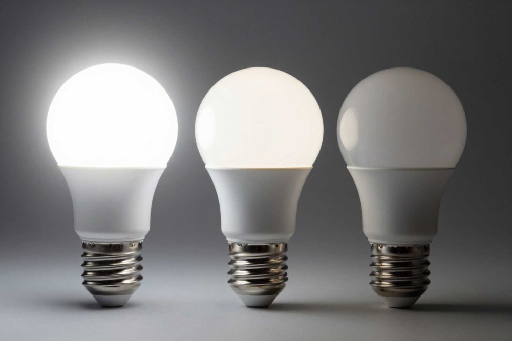 Tri LED žiarovky, každá svieti inou intenzitou